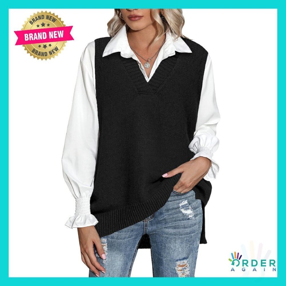 Oversized V-Neck Sweater Vest Knitted Pullover Chic Y2K Fall Outfit Essential